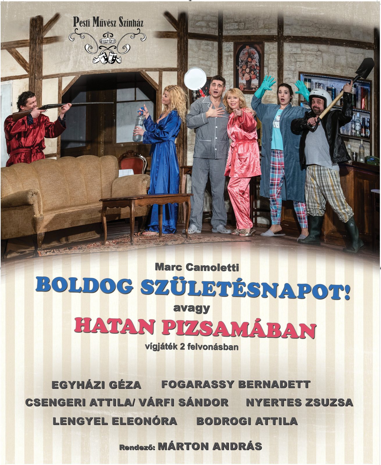 Boldog születésnapot! avagy hatan pizsamában – a Pesti Művész Színház eredeti előadásplakátja